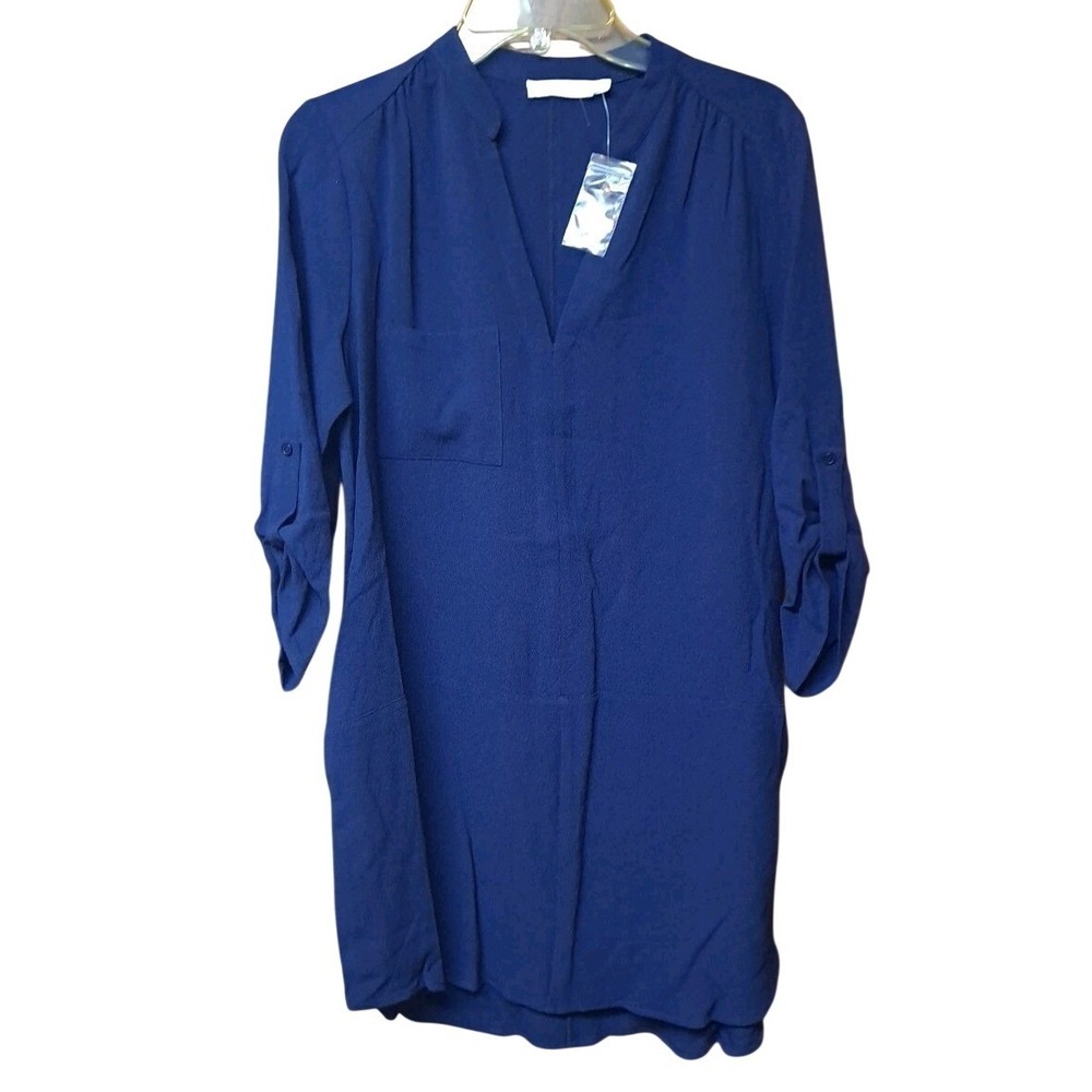 Nordstrom LUSH Peacoat VNeck 3/4 Sleeve Navy Blue Dress With Pockets Size Small